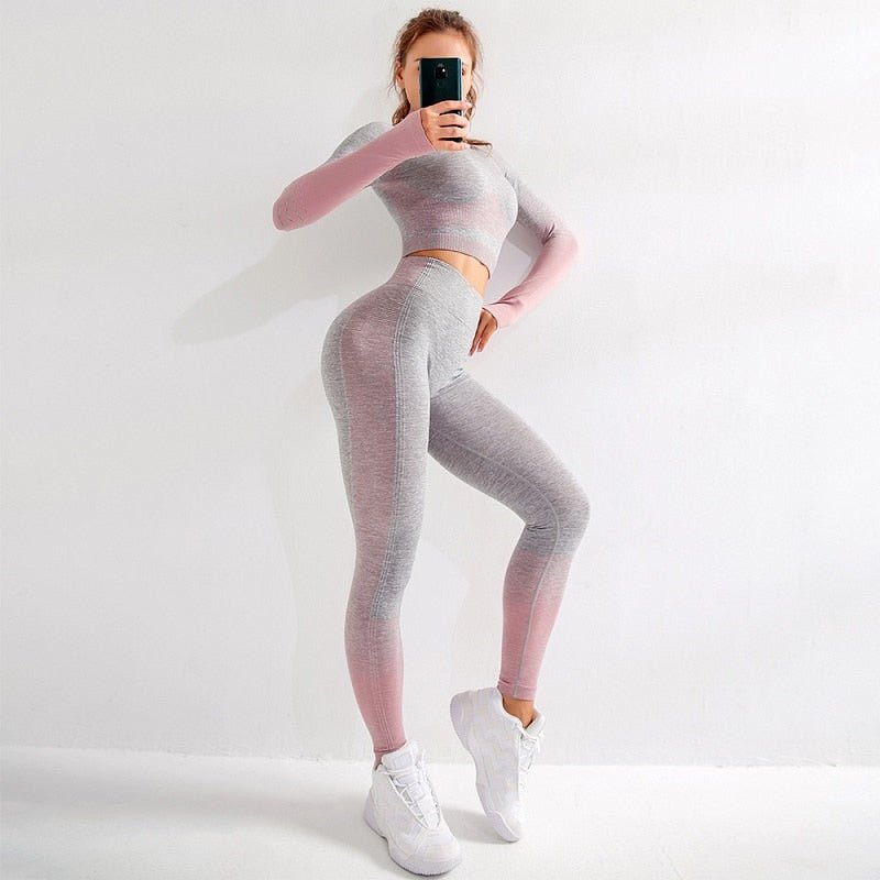 2 piece long sleeve workout set women yoga clothes strength active wear-4
