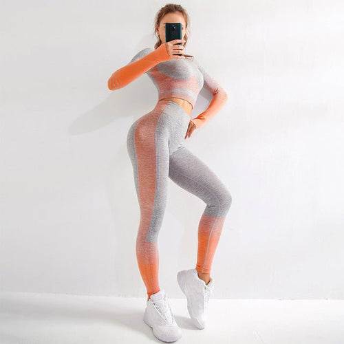 2 piece long sleeve workout set women yoga clothes strength active wear-0