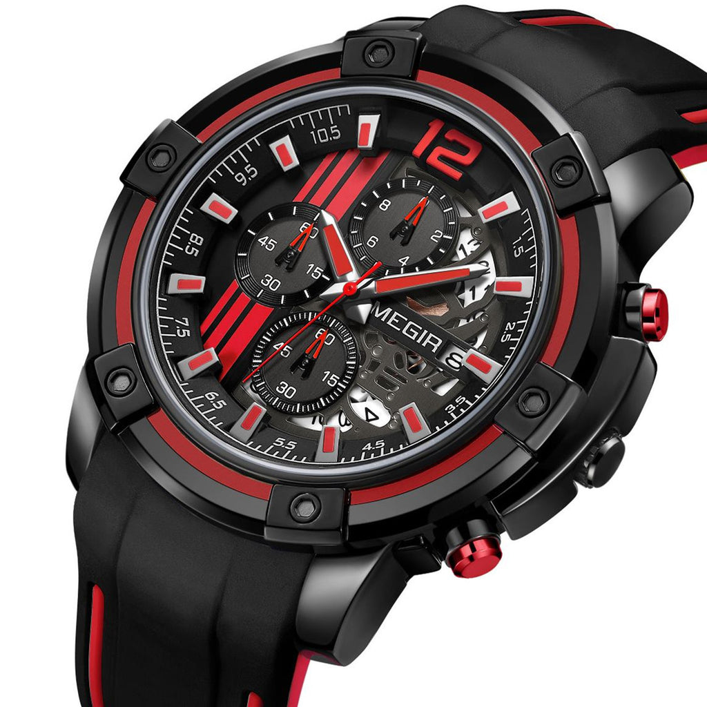 MEGIR Chronograph Mens Sport Watches with Silicone Band Big Dial Military Quartz Watch Men Clock Relogio Masculino Reloj Hombre 2097