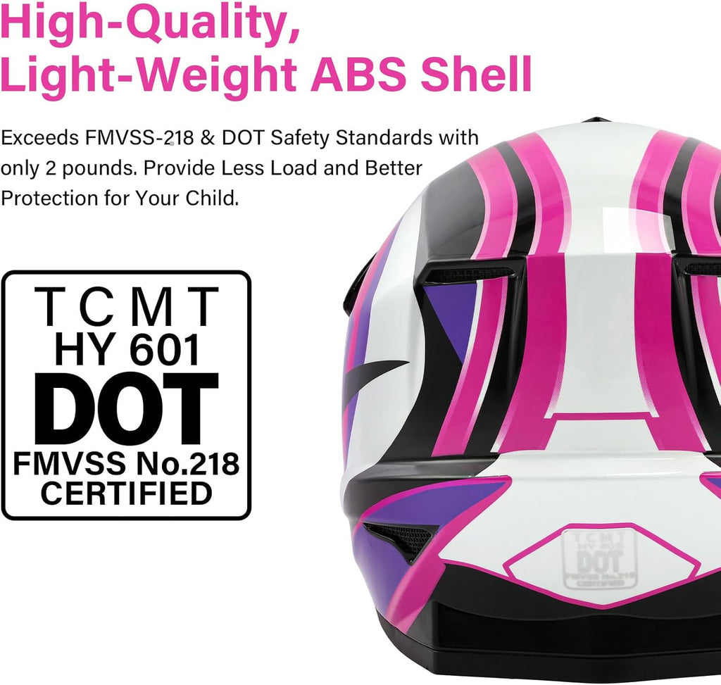 Dot Youth & Kids Motocross Offroad Street Helmet Full Face Motorcycle Youth ATV Helmet Dirt Bike Motocross ATV Helmet+Gloves+Goggles Rose Red-S