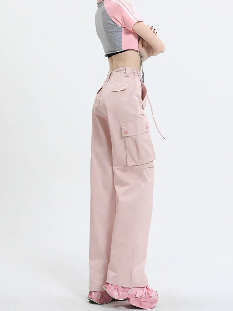 Qiyu Pink American High Waist Work Clothes Jeans for Women  Autumn New Short Straight Loose Trousers-4