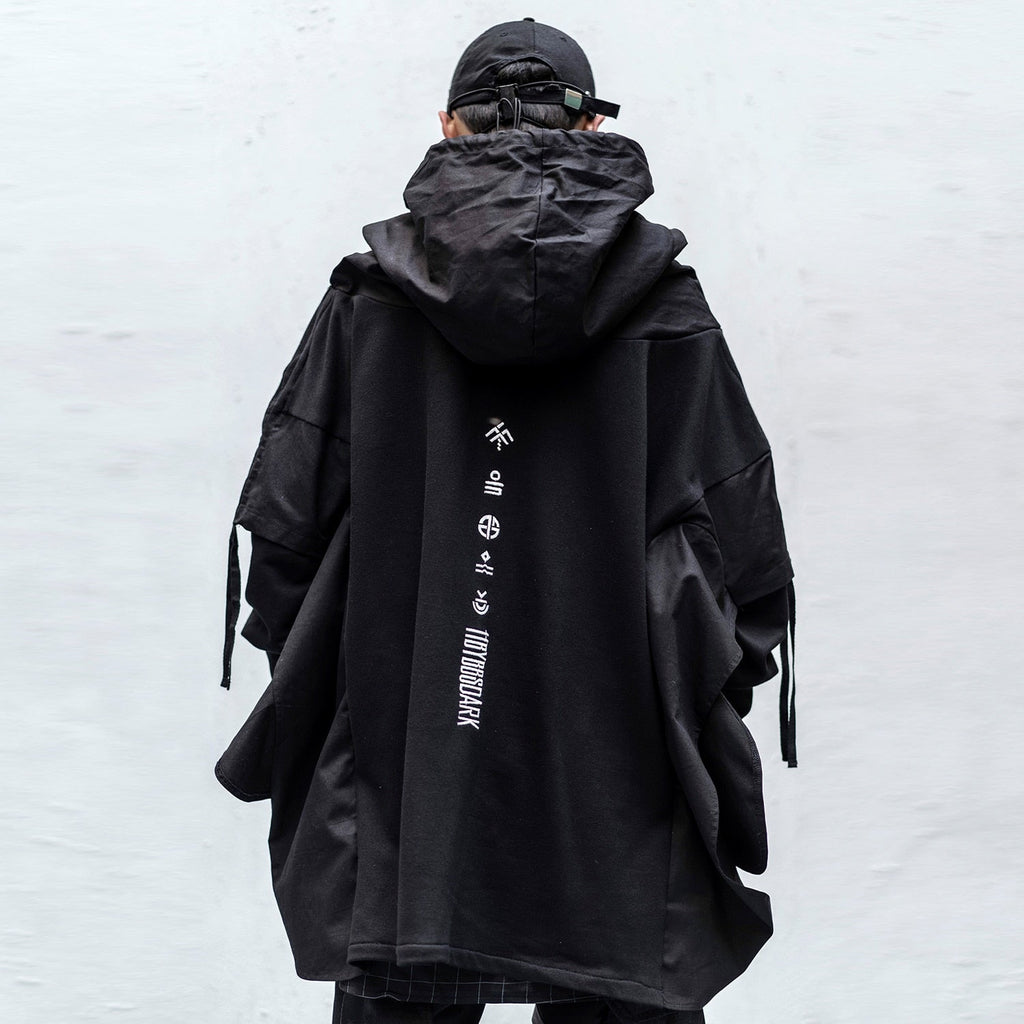 Japanese Streetwear Man Hoodies Hip Hop Embroideried Pullover Patchwork Fake Two Darkwear Tops Techwear Hoodies