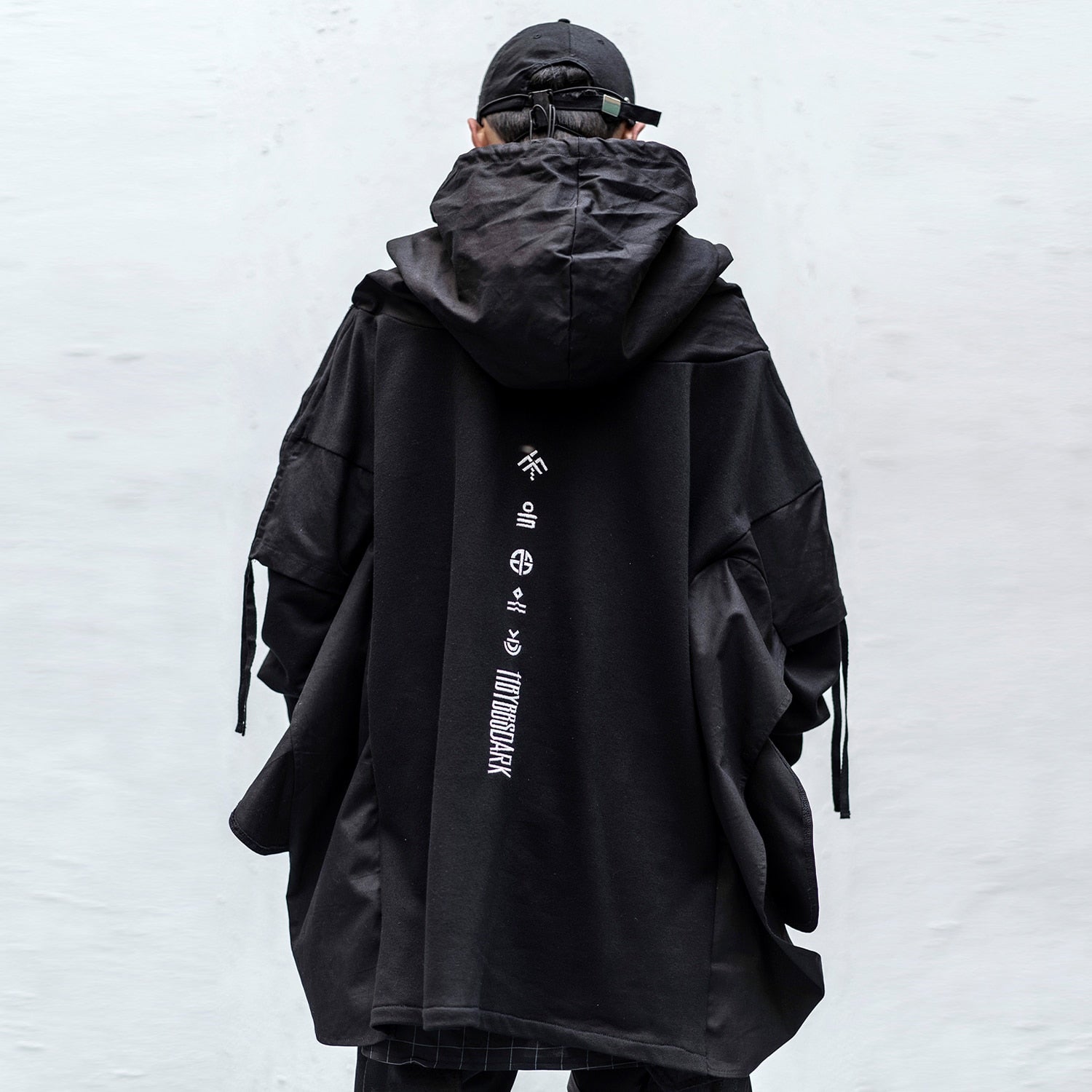 Japanese Streetwear Man Hoodies Hip Hop Embroideried Pullover Patchwork Fake Two Darkwear Tops Techwear Hoodies