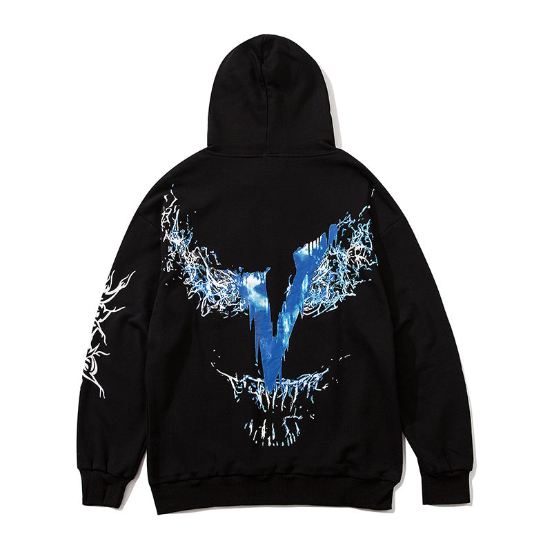 Men Blue Lightning Hoodie Sweatshirt Hip Hop Streetwear Hoodie Pullover Harajuku Autumn Winter Hoodies Cotton