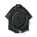 New Designer Iron Chain Print Short Sleeve Cool Shirt Summer Men Casual Hip Hop Streetwear Oversized Black Shirt