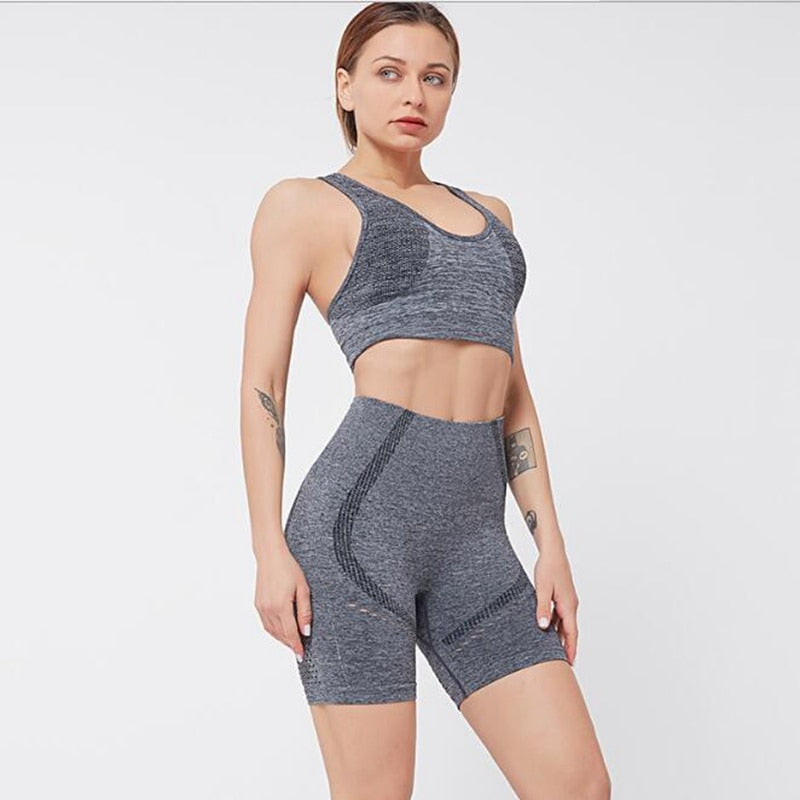 Seamless Yoga Set Women Gym Clothes Bra And Shorts Sportswear Running Dance Training Suit Patchwork Fashion Tracksuit Casual-4