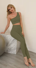 Women Solid Seamless Yoga Set Women Gym Clothes One Shoulder Crop Top And Leggings Fitness Tracksuit Workout Push Up Sports Suit-4