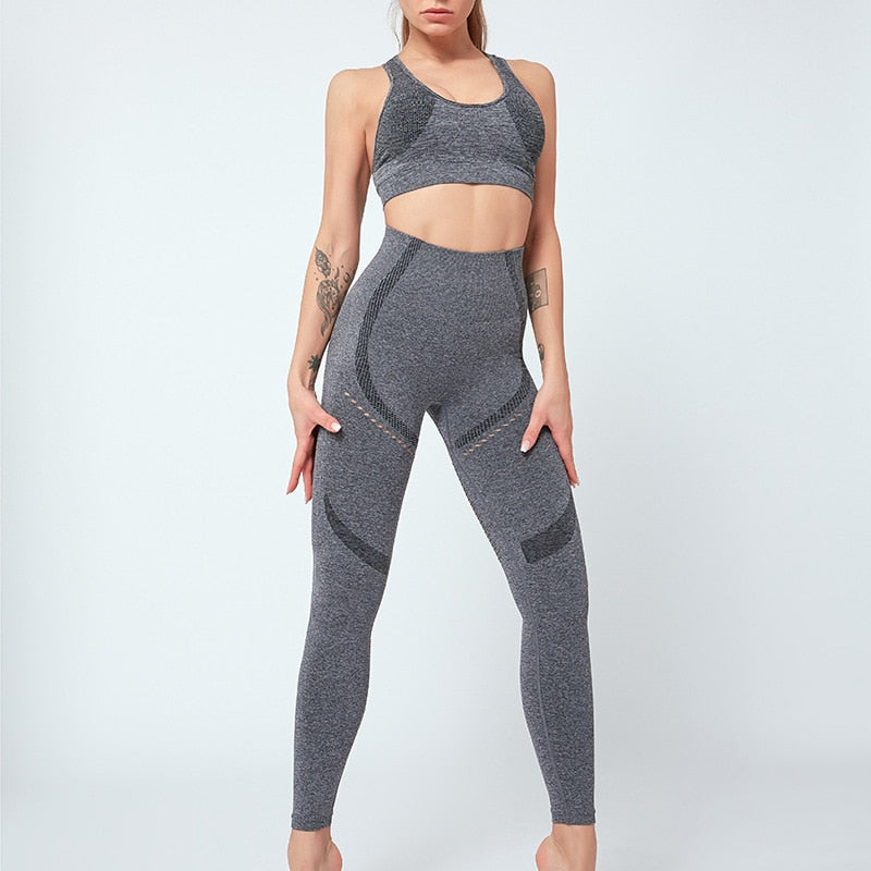 Women Seamless Yoga Set Women Gym Clothes Tank Crop Top Hollow Out Leggings Sports Tracksuit Workout Sports Fitness 2 Piece Set-5
