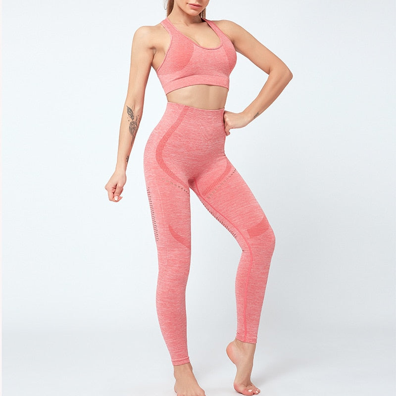 Women Seamless Yoga Set Women Gym Clothes Tank Crop Top Hollow Out Leggings Sports Tracksuit Workout Sports Fitness 2 Piece Set-2