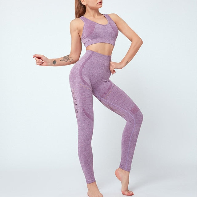 Women Seamless Yoga Set Women Gym Clothes Tank Crop Top Hollow Out Leggings Sports Tracksuit Workout Sports Fitness 2 Piece Set-6