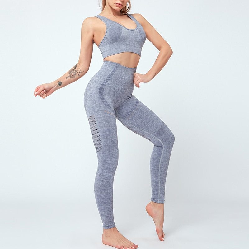 Women Seamless Yoga Set Women Gym Clothes Tank Crop Top Hollow Out Leggings Sports Tracksuit Workout Sports Fitness 2 Piece Set-4