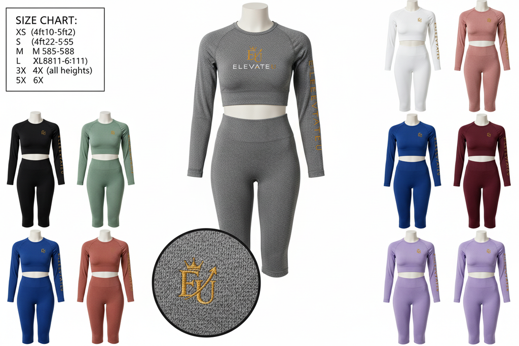 Seamless Activewear Set — Product Only with Size/Height Chart